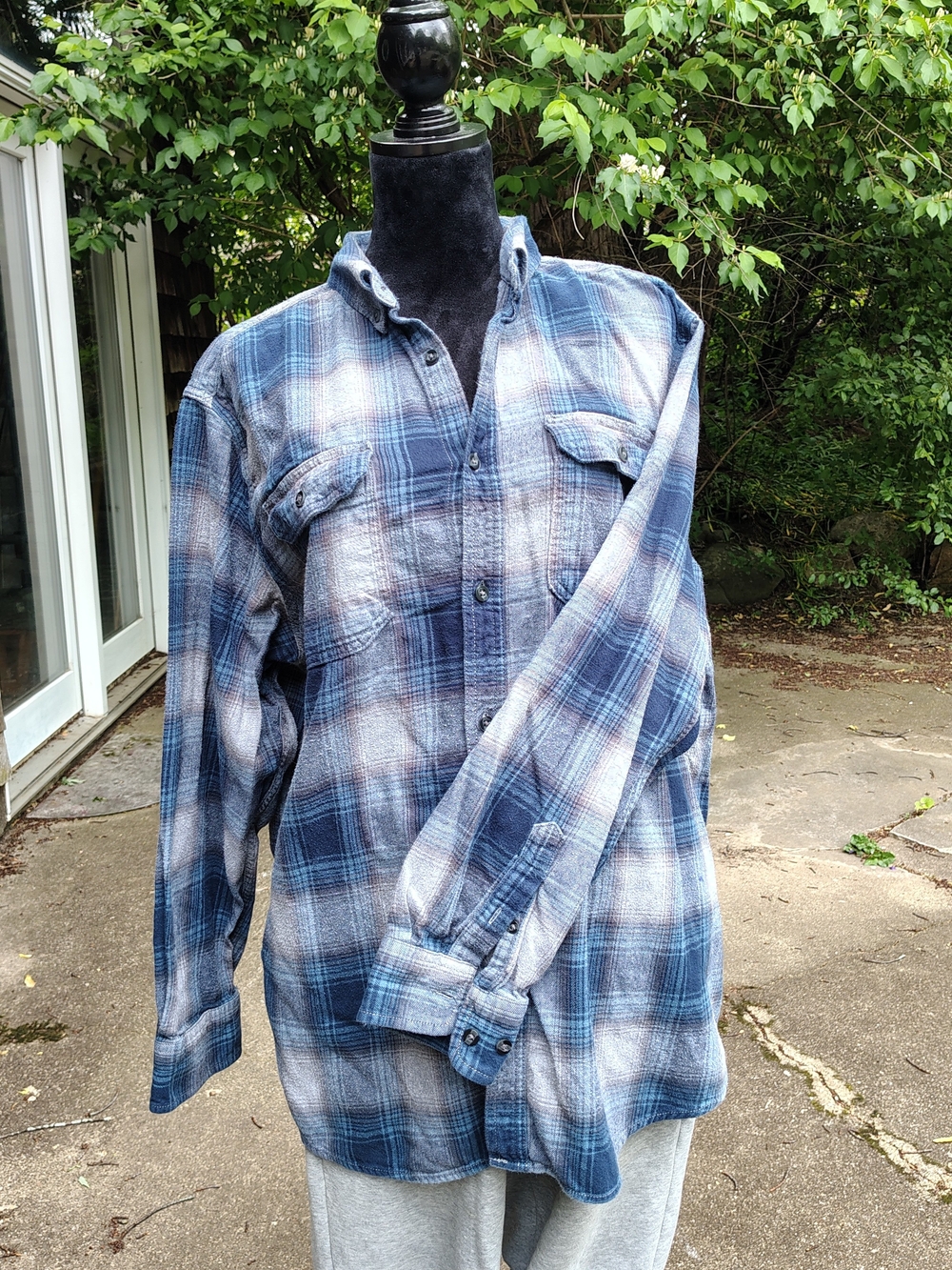 George Navy and Gray Plaid Button-Up Shirt